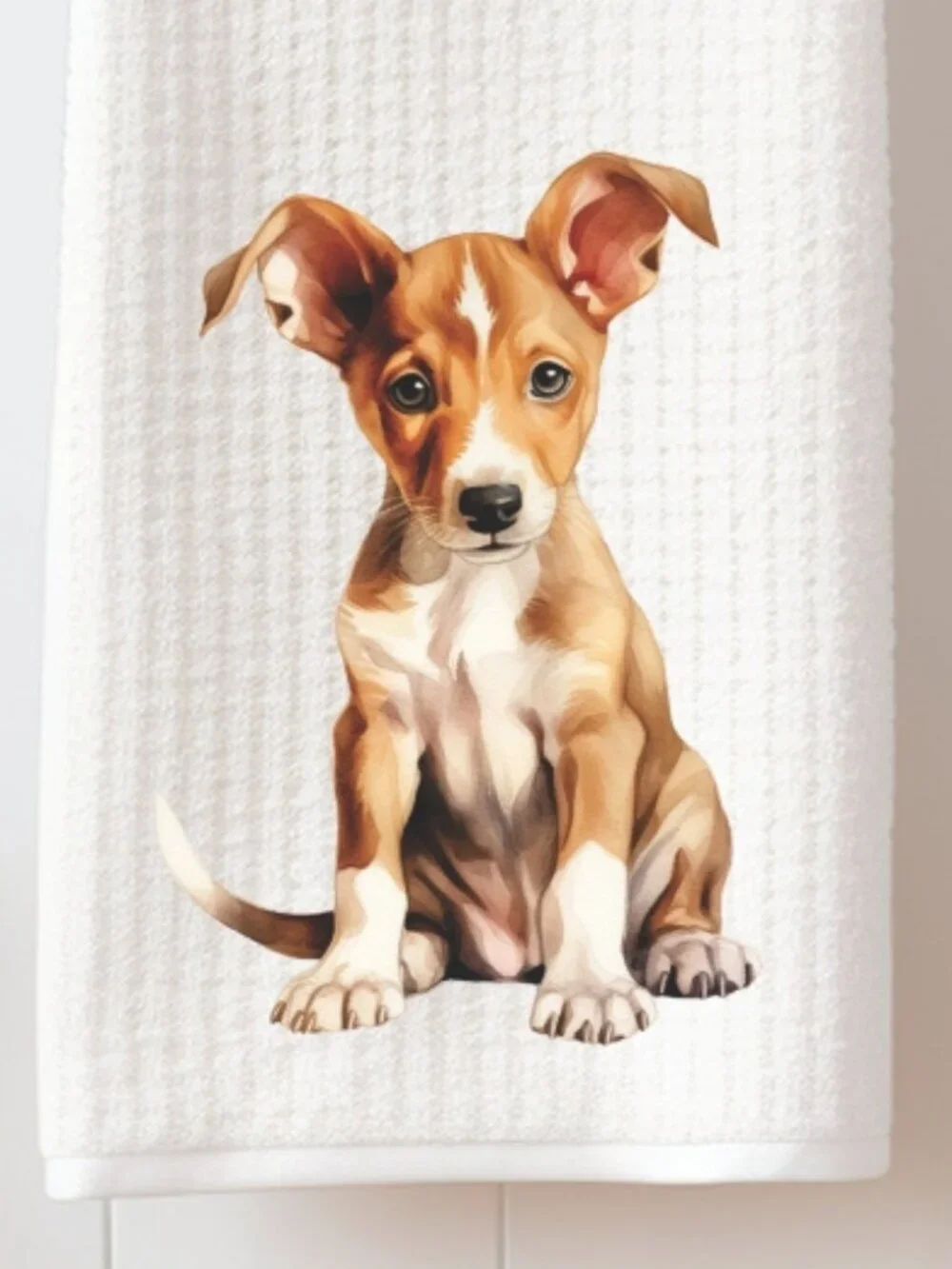 Ibizan Hound Puppy Waffle Weave Decorative Kitchen Tea Towel
